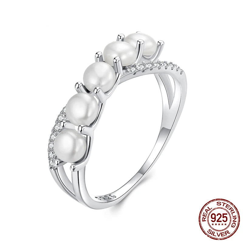 BAMOER 2025 New 925 Sterling Silver Infinity Pearl Ring, Dainty Double Layer Gold Plated Thumb Ring Wedding Engagement Jewelry