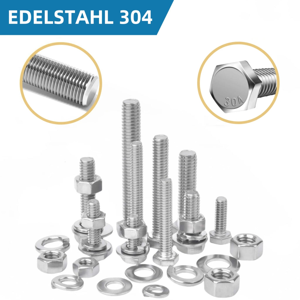 WZHUIDA 600PCS M3 M4 M5 M6 Screw Set, Nut and Bolt Set Flat & Spring Washers Hex Head Cap Screws Bolts and Nuts Kit,Fully Thread