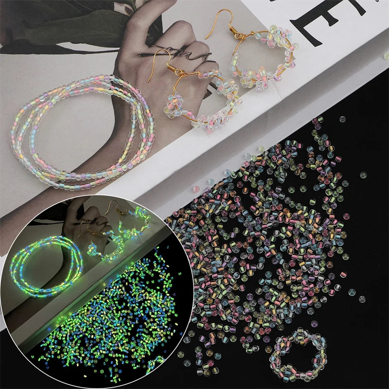 2/3/4mm Glass Luminous Beads (Glow-in-The-Night Seed Beads) - DIY Jewelry Making(Necklace/Bracelet)Handmade Accessories 11g/Bag