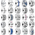 Silver CZ Pave Clip Charms Daisy Beads Stopper Safety Chain Fit Original Pandora Bracelet Jewelry Clip