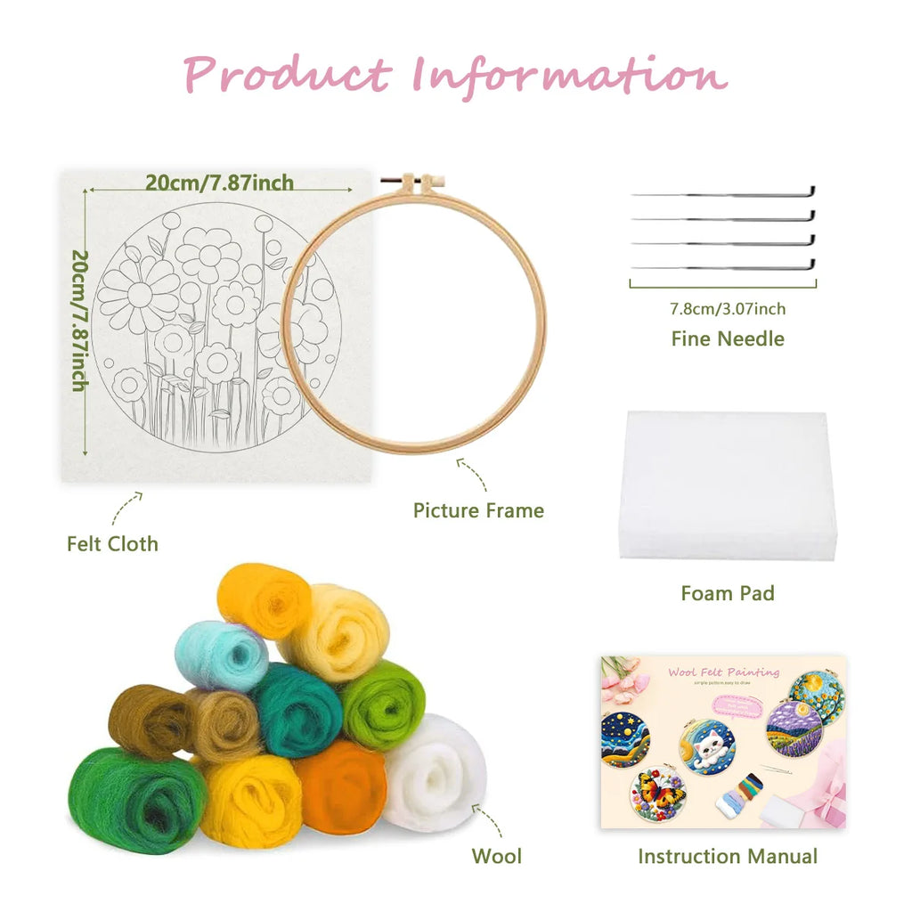 RUOPOTY Wool Felt Package Beginners Painting Flowers Felt Needle Kit Diy Craft Toys Worsted Wool Stitch Craftwork Needle Felting