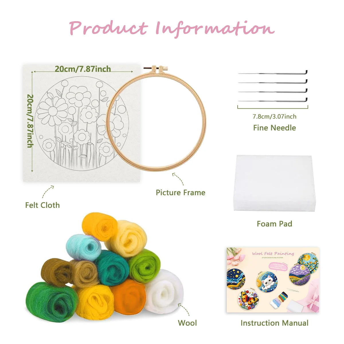 RUOPOTY Wool Felt Package Beginners Painting Flowers Felt Needle Kit Diy Craft Toys Worsted Wool Stitch Craftwork Needle Felting