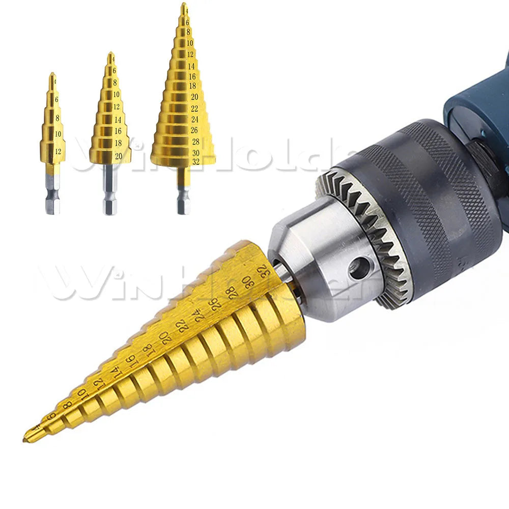 3PCS HSS Cobalt Cone Step Drill Bit Titanium Coated Hole Cutter Aluminum Case Metal Drilling Tool for Metal Wood Step Cone Drill