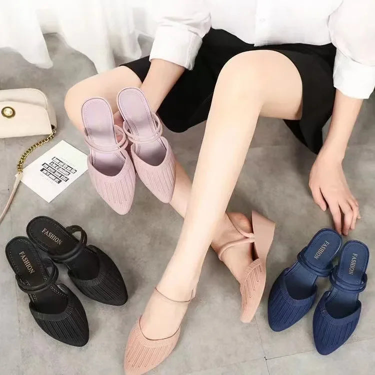 Women's Sandals Spring Summer Covered Toe Outdoor Wear PU Lined PVC Soled Comfortable Ladies Slippers