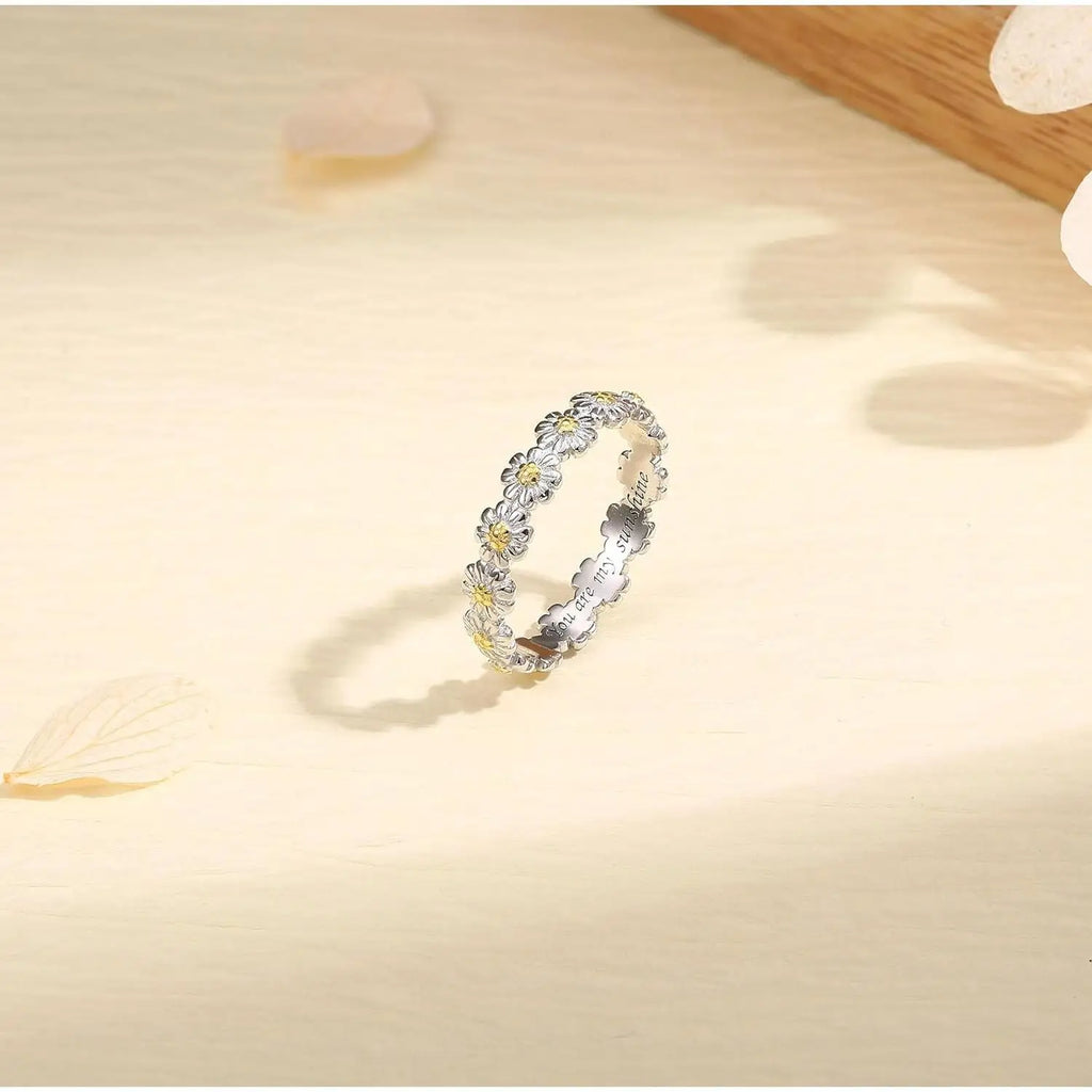 Daisy Ring S925 Solid Sterling Silver Stylish Ring Flower Rings Jewelry Statement Dainty Wedding Band