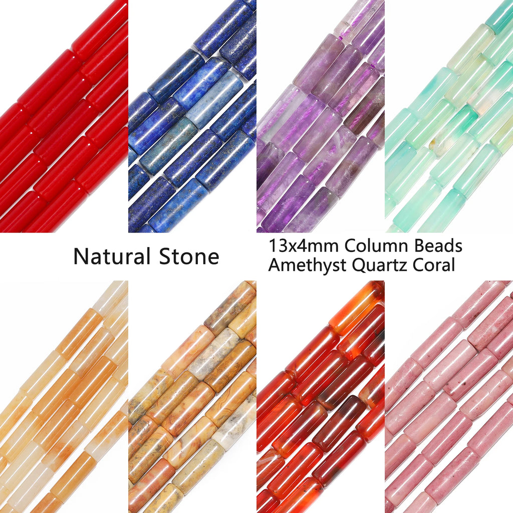 13x4mm Column Shape Natural Stone Onyx Lapis Lazuli Opal Amethyst Bead Round Pipe Loose Beads for Jewelry Making DIY Bracelets