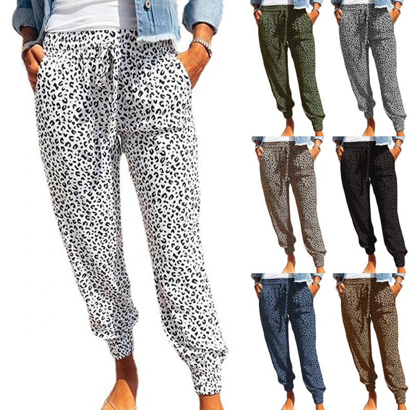 Women's Leggings Trousers Loose Leopard Print Lace Up Casual Pants pattered