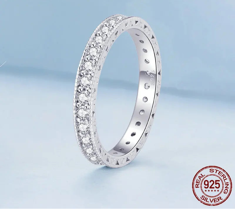 Bamoer 925 Sterling Silver Classic Zircon Engagement Band Promise Bridal Ring Fine Jewelry Gift for Women BSR462