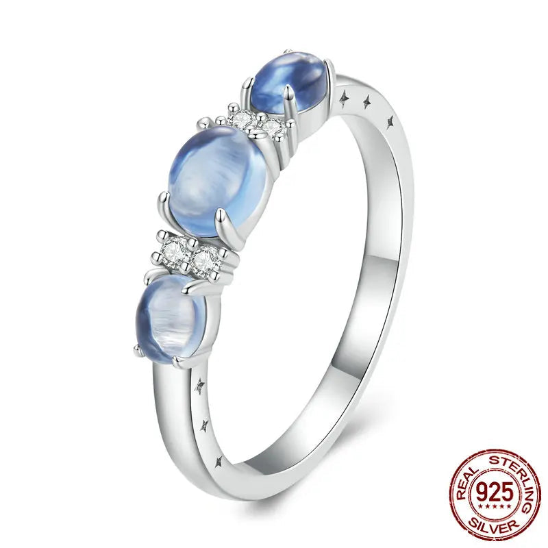BAMOER Solid 925 Sterling Silver Rings for Women Round Cut Three-Stone Rings for Engagement Wedding Fine Jewelry BSR427