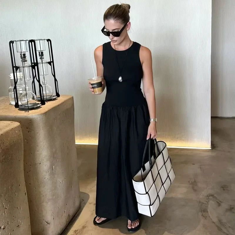Long Dresses 2025 Spring Sleeveless Elegant Dresses Fashion Casual Vintage Party Khaki Dresses Vestidos