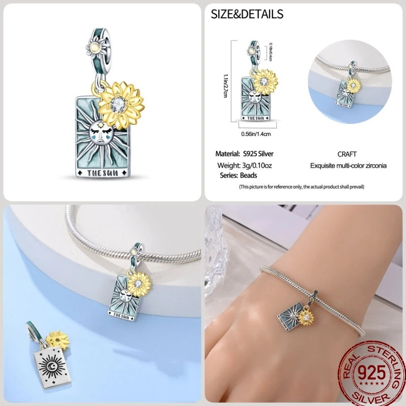 New 925 Sterling Silver Magic Tarot Series Green Zircon Tree of Life Charms Bead Fit Pan Bracelets DIY Madam Jewelry Gift