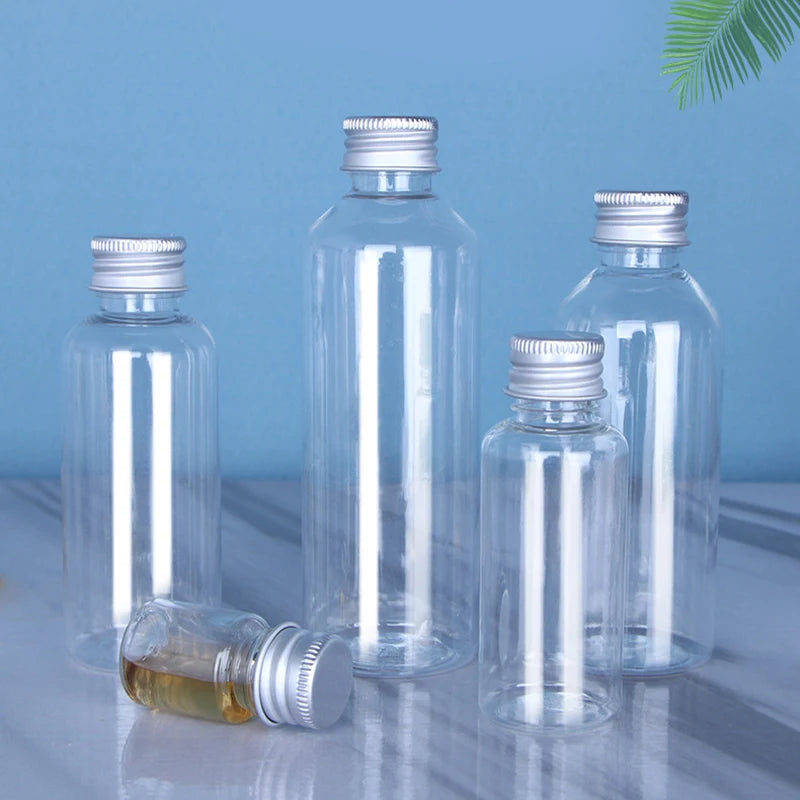 50Pcs 5ml 10ml 30ml 50ml 100ml Plastic Bottle Aluminum Cap Transparent Lotion Sample Bottle Empty Cosmetic Container for Travel