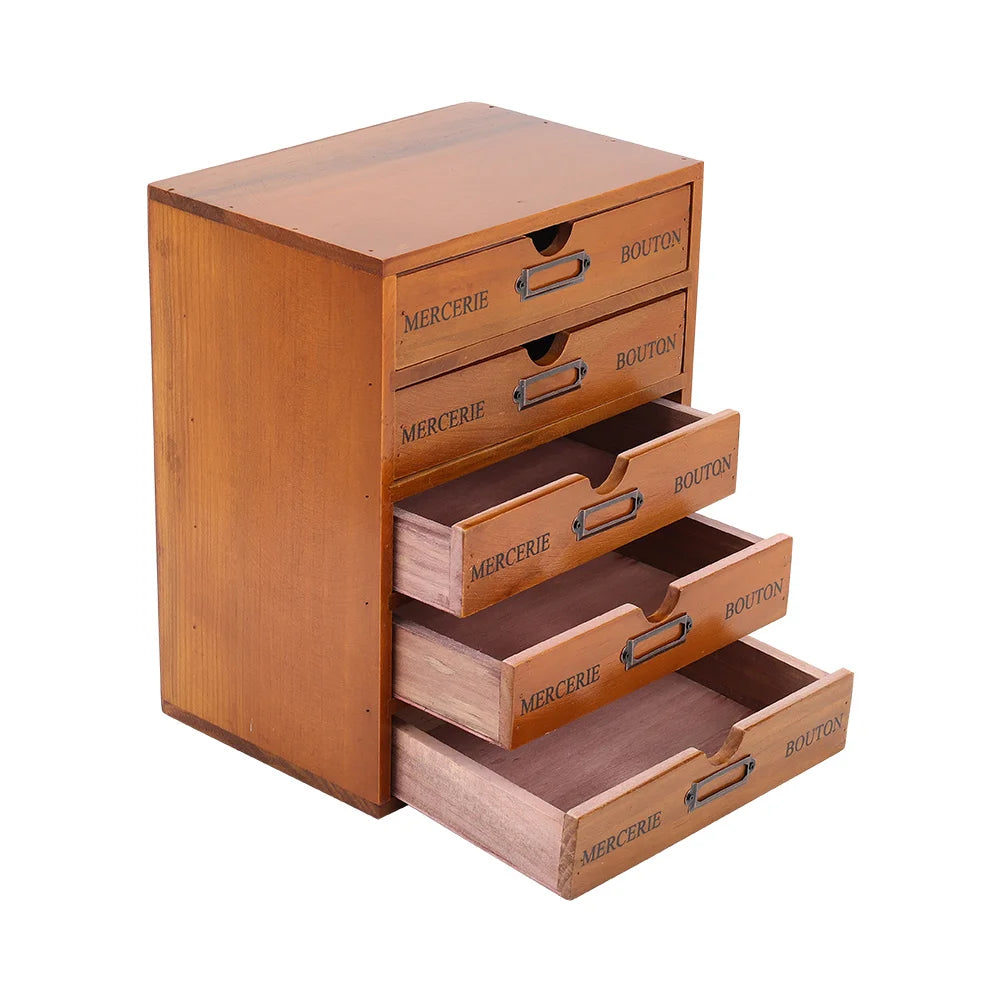 Rustic 5-Drawer Wooden Organizer Box