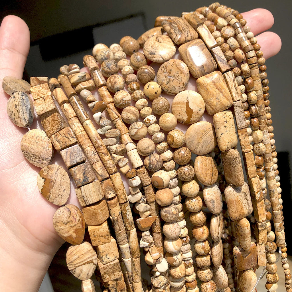 Natural Stone Picture Jasper Beads Round Heart Handmade DIY Loose Spacer Bead For Jewelry Making DIY Charms Bracelet Accessories
