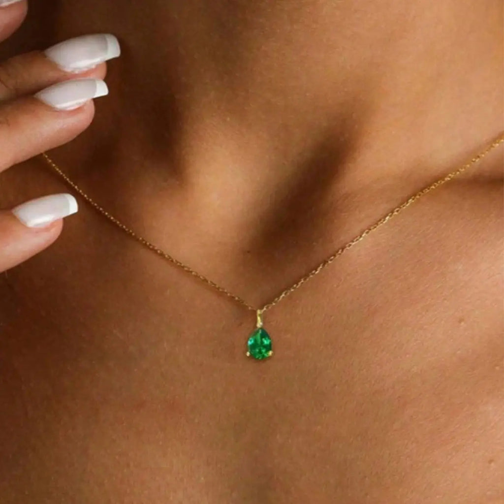 Stainless Steel Teardrop Birthstone Necklaces For Women Gold Color Waterdrop Birthstone Necklace Minimalist Birthday Jewelry