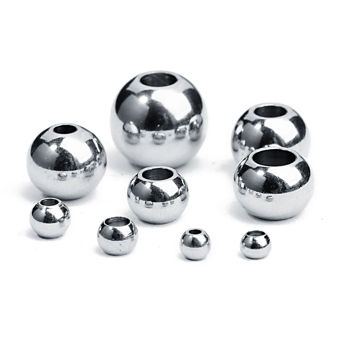 Stainless Steel Beads Square Round Big Hole Loose Spacer Bead For Jewelry Making Charm Bracelets Necklace Finding
