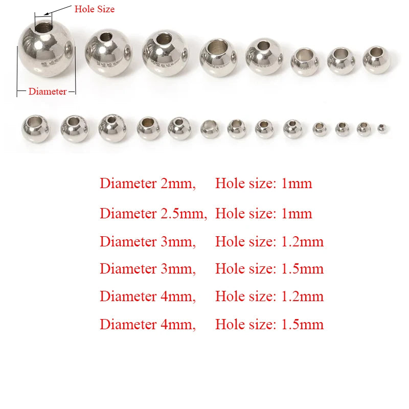 100pcs 2-4mm High Quality Stainless Steel Beads For Jewelry Making DIY Loose Spacer Metal Beads Ball for Bracelets Components