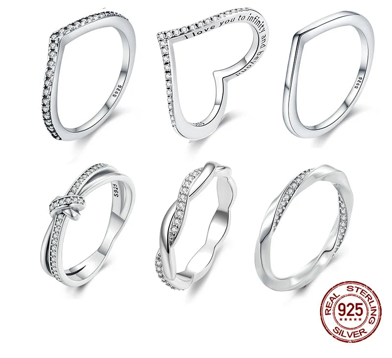 Solid 925 Sterling Silver Shimmering Wish Stackable Finger Ring For Women Fashion Original Jewelry Gift XCH7649