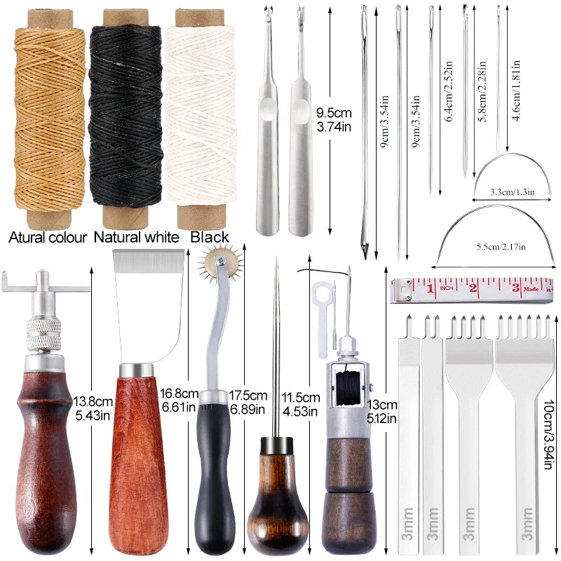 Leather Craft Tool Kit Leather Hand Sewing Repair Kit Stitching Punch Carving Work Groover Set DIY Tool Set Professional