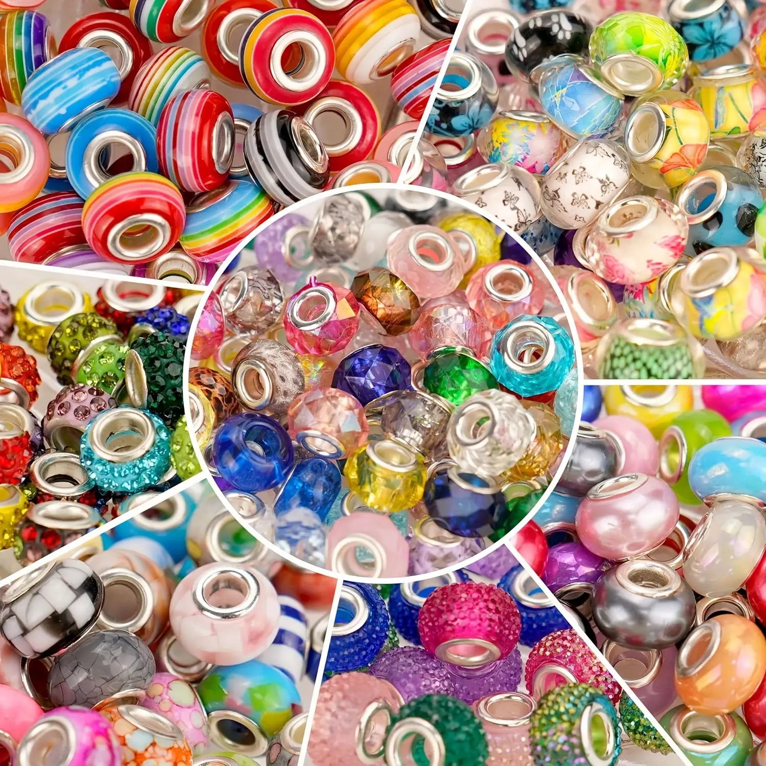 50/100pcs mixed European style big hole beads female DIY charm bracelet necklace earrings jewelry making accessories