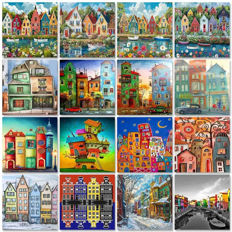 GATYZTORY Oil Painting Colorful House Diy Paint By Numbers For Adults On Canvas Acrylic Paint Kit Wall Art Home Decoration Gift