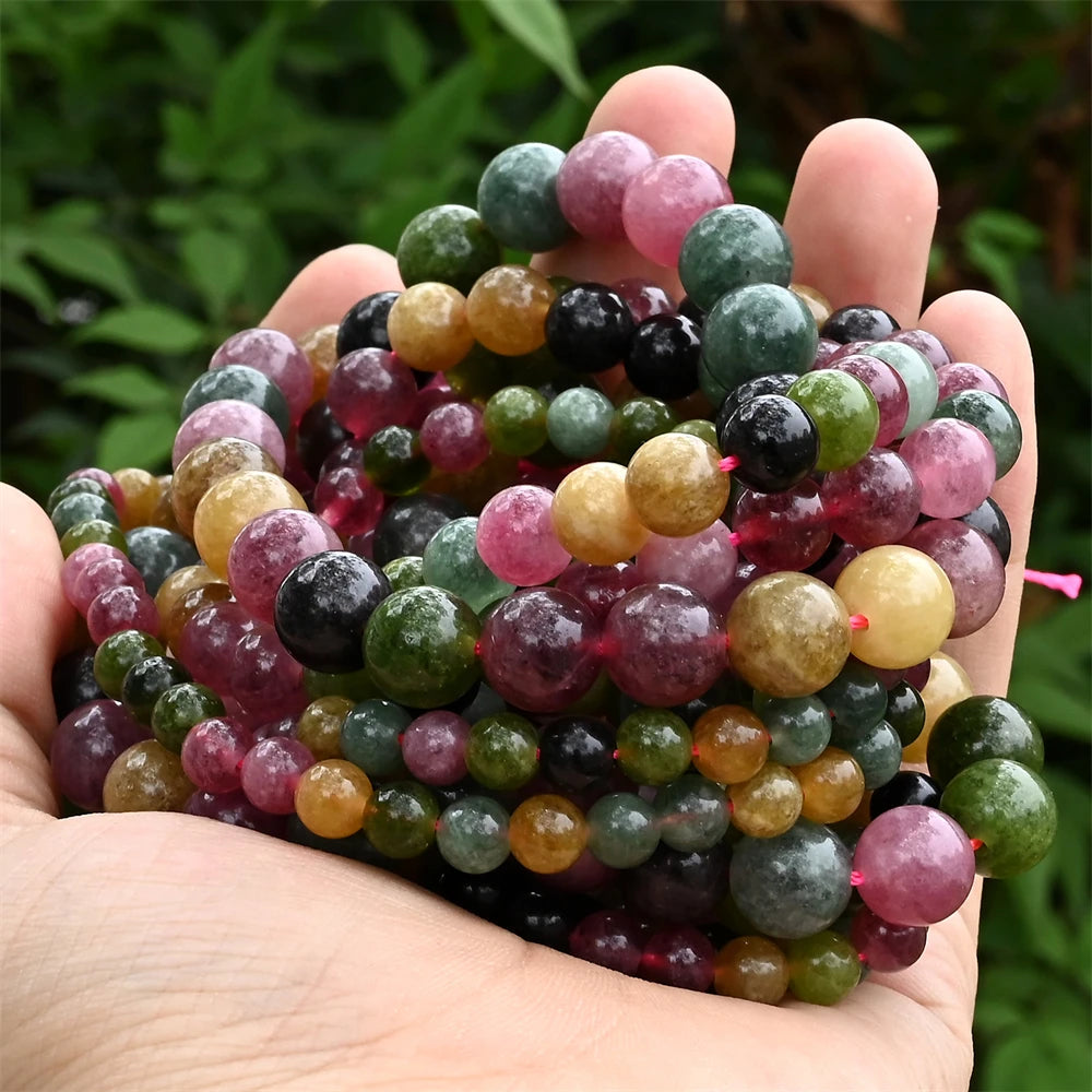 Natural Stone Beads Round Tourmaline Loose Spacer Beads for Jewelry Making DIY Bracelet Necklace Accessories 6 8 10MM