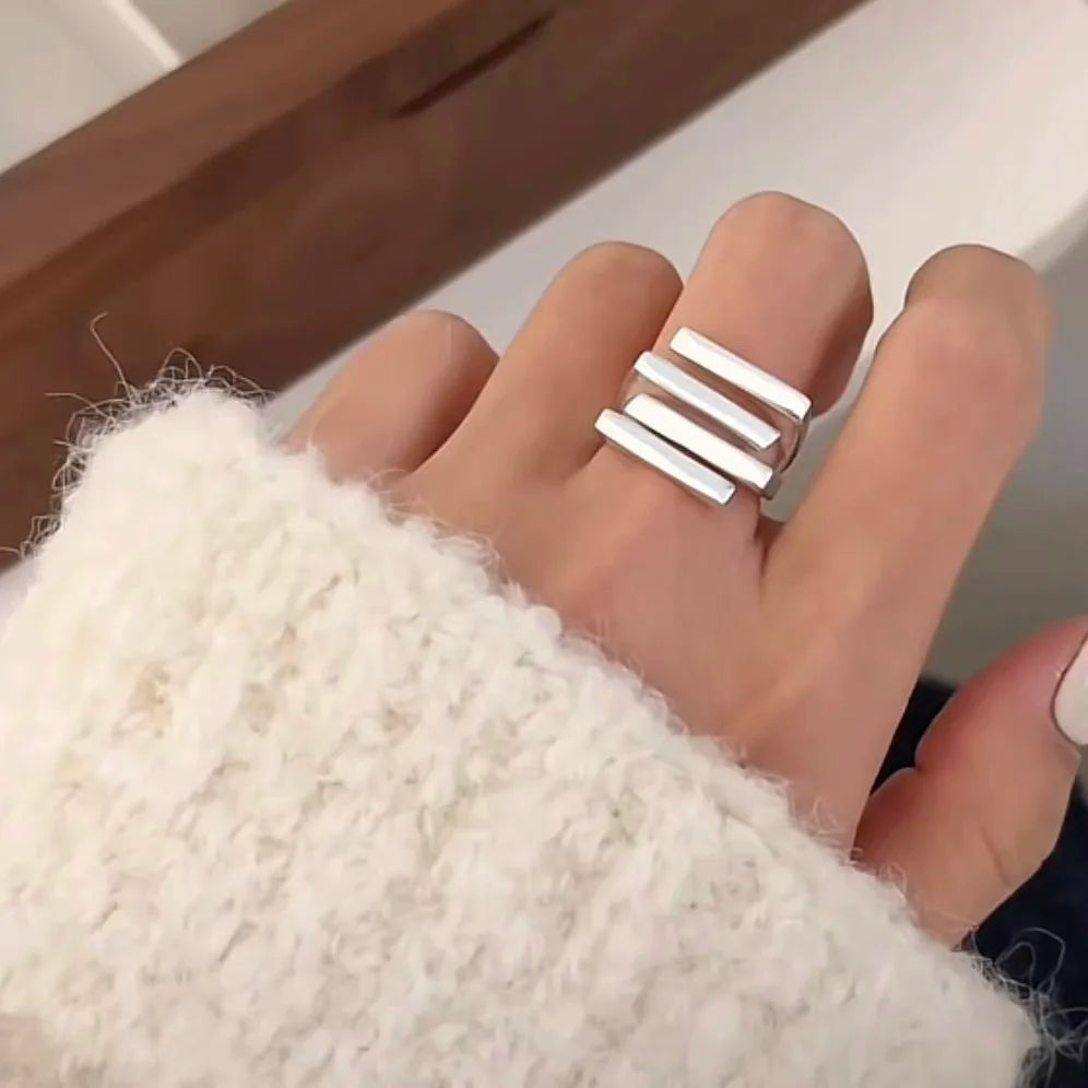 925 Sterling Rings for Women Simple Geometric Handmade Irregular Retro Ring Gold Zircon Allergy For Birthday Gift