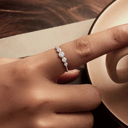 BAMOER White Gold Plated Bubble Ring for Women, 925 Sterling Silver Delicate Sparkling CZ Eternity Half Band Engagement Jewelry