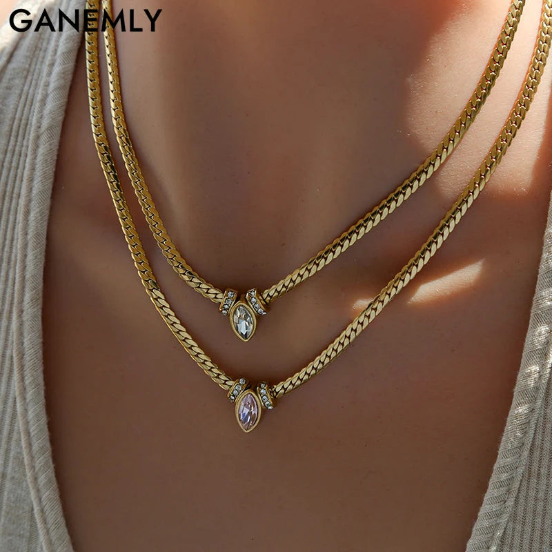 316L Stainless Steel Sparkling Zirconia Necklace For Women High Quality Trendy Neck Chain Collar Waterproof Jewelry