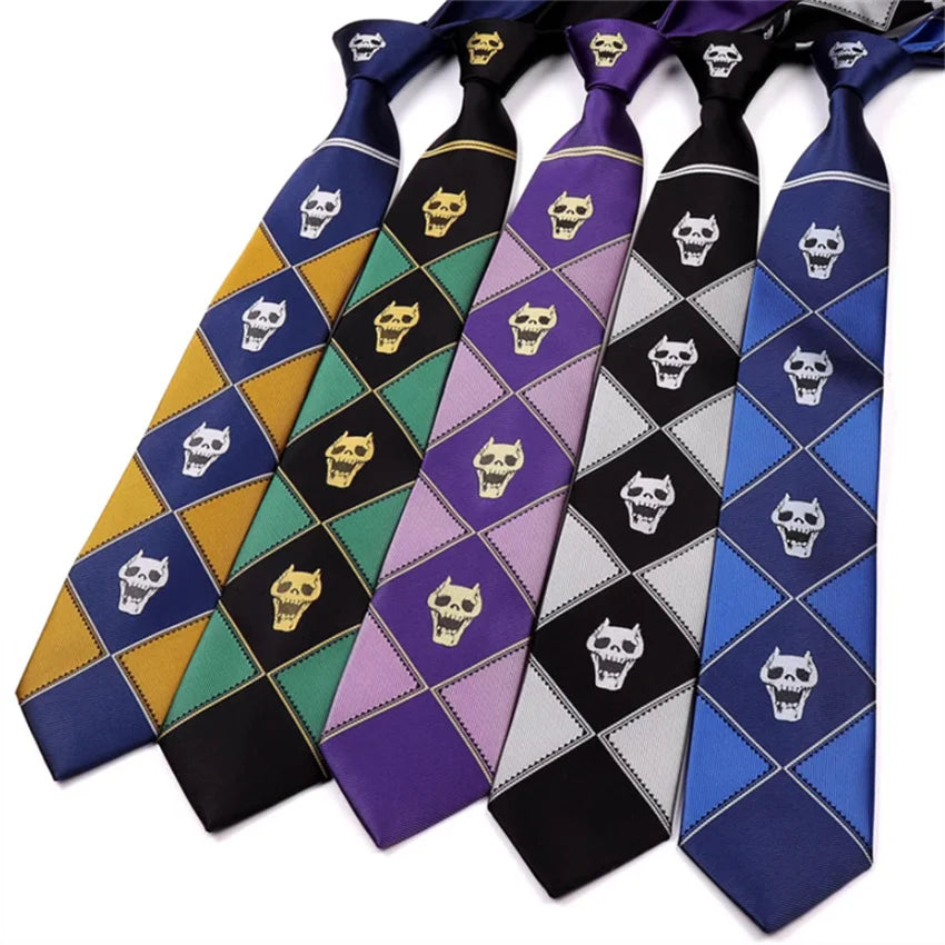 JoJo Tie Kira Yoshikage Halloween Cosplay Costume Accessories KILLER QUEEN Skull Heavens Door Necktie