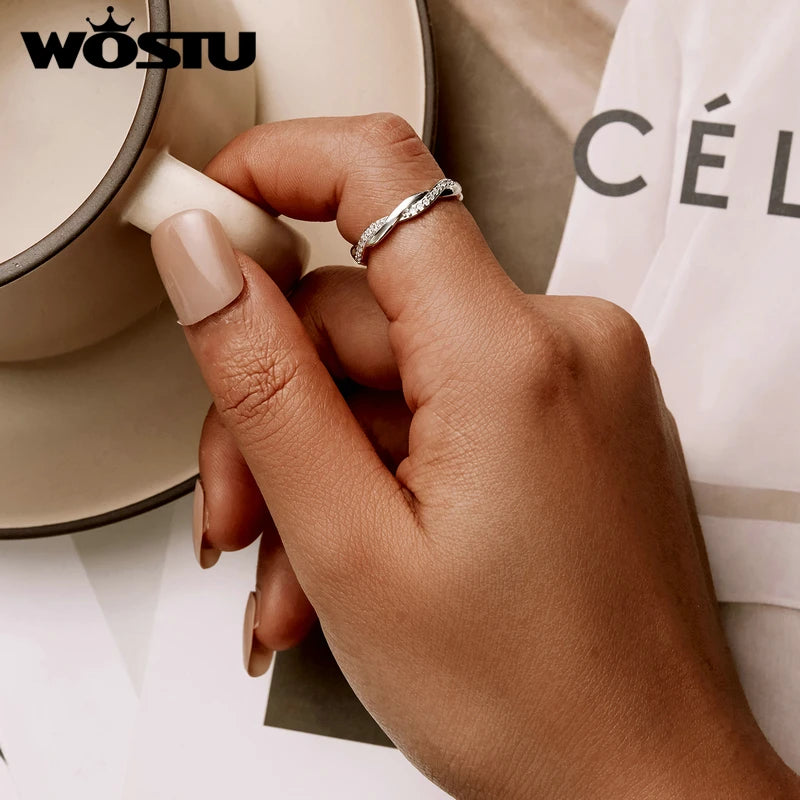 Solid 925 Sterling Silver Shimmering Wish Stackable Finger Ring For Women Fashion Original Jewelry Gift XCH7649