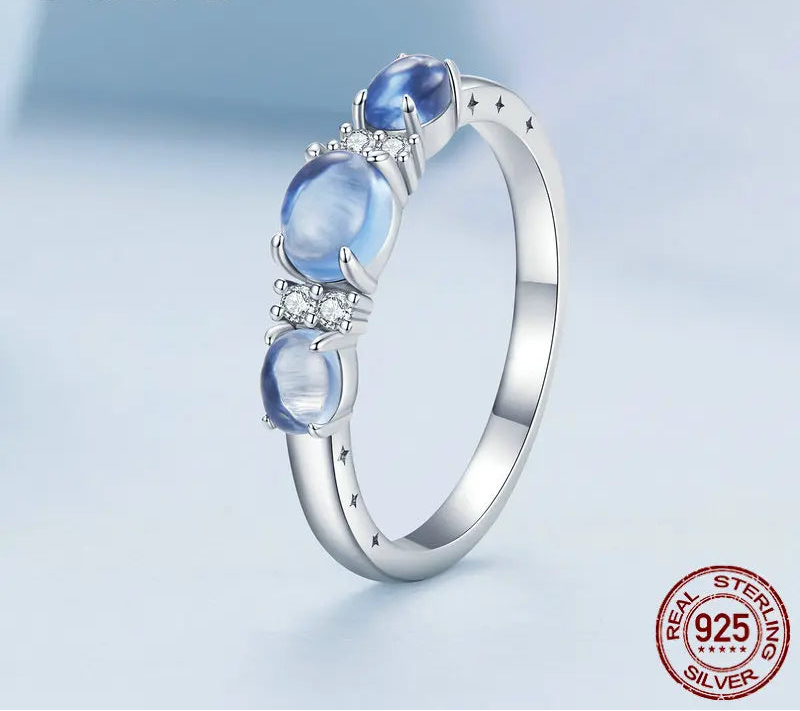 BAMOER Solid 925 Sterling Silver Rings for Women Round Cut Three-Stone Rings for Engagement Wedding Fine Jewelry BSR427