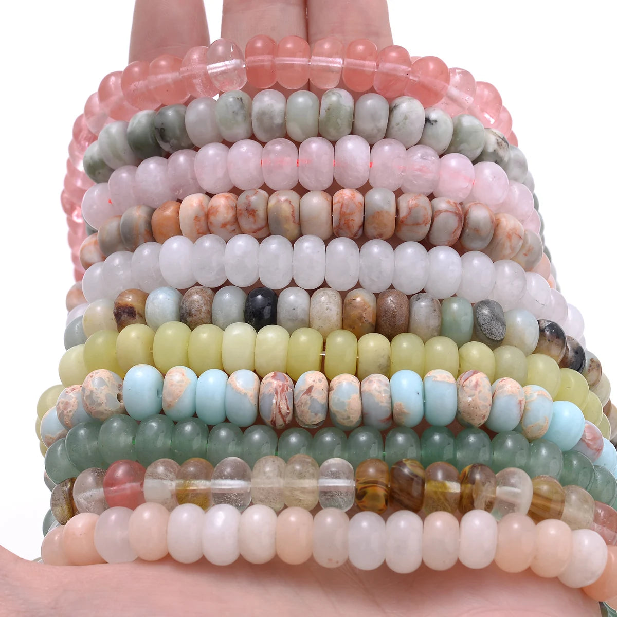 Natural Rondelle Stone Beads 4*8mm Amazonite Jaspers Jades Crystal Loose Drum Gem Beads for Jewelry Making DIY Bracelet Necklace