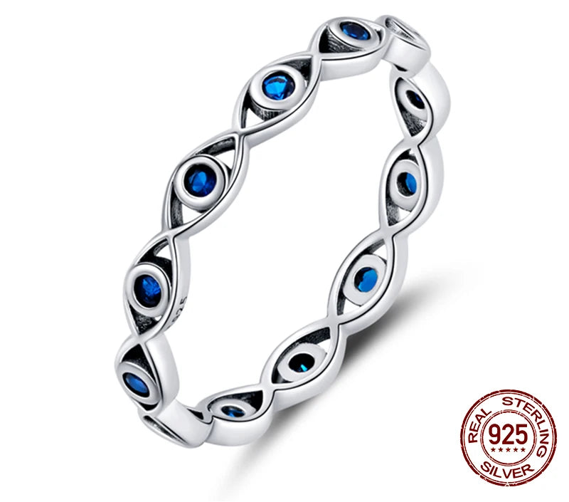 Solid 925 Sterling Silver Rings Zircon Simple Lucky Eye Finger Ring For Women Elegant Silver Jewelry Gift CTR212