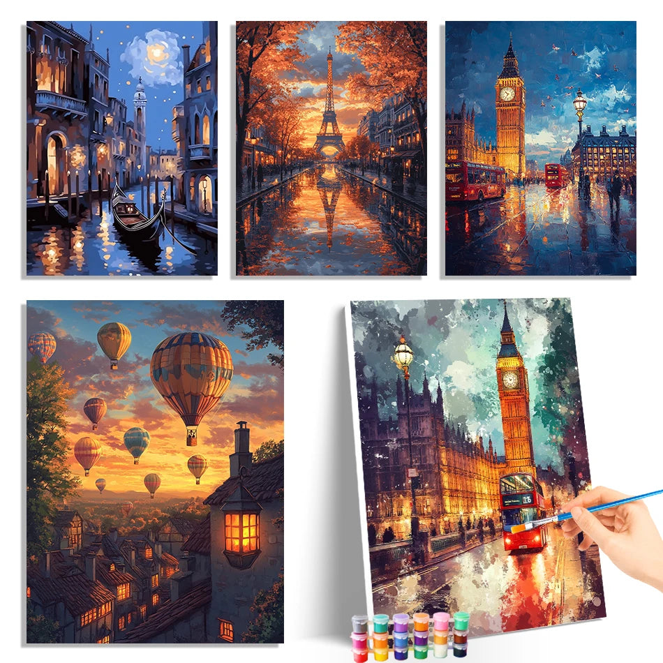 GATYZTORY Painting By Number Adults City night scenery Markers By Numbers Drawing Canvas Acrylic Handiwork Kits Home Decoration