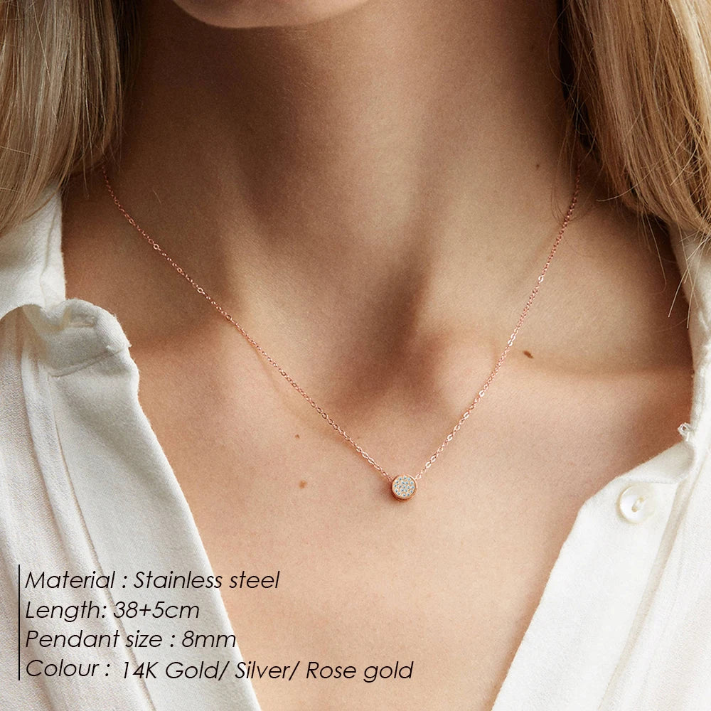 eManco Birthstone 12 Color Zirconia Necklace Stainless Steel Gold-Plated Round Pendant Fashion Jewelry Mother's Day Gift