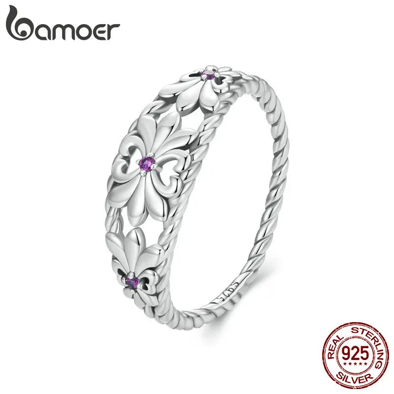 Bamoer 925 Sterling Silver Retro Iris Ring European Elegant Statement Rings For Women Birthday Plating Party Jewelry Gift