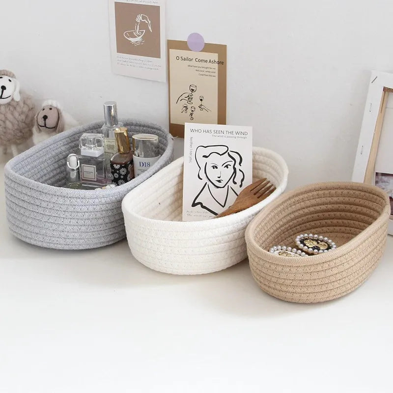 Rope Woven Storage Baskets Organise Box Desktop Sundries Key Cosmetics