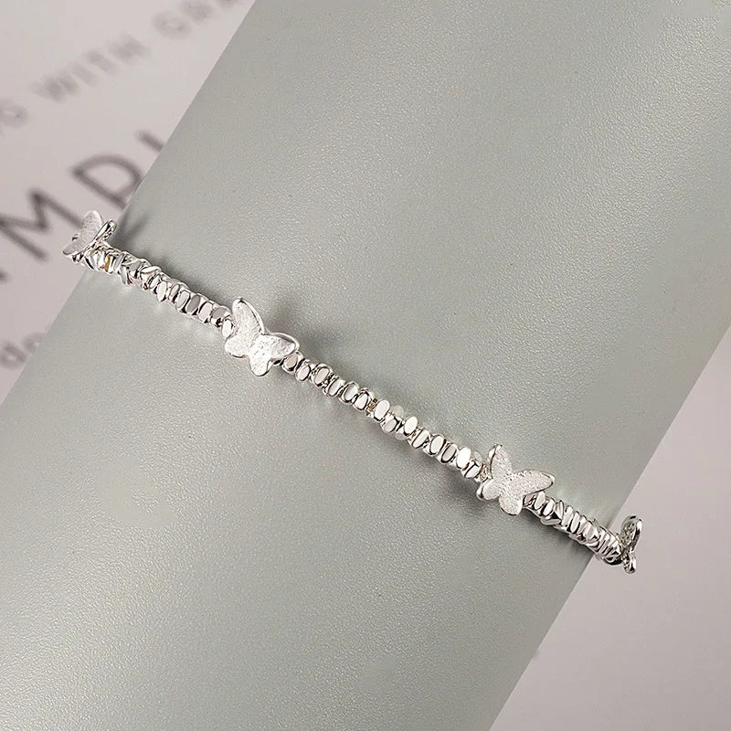 925 Sterling Silver Butterfly Bracelet for Girl Bead String Design Insect Fashion Versatile Jewelry Gift Dropshipping