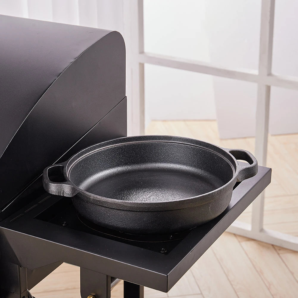 Black Pre-Seasoned Cast Iron Pan Double-ear Frying Pan for Various Stove Types, Ovens, and Induction Cookers