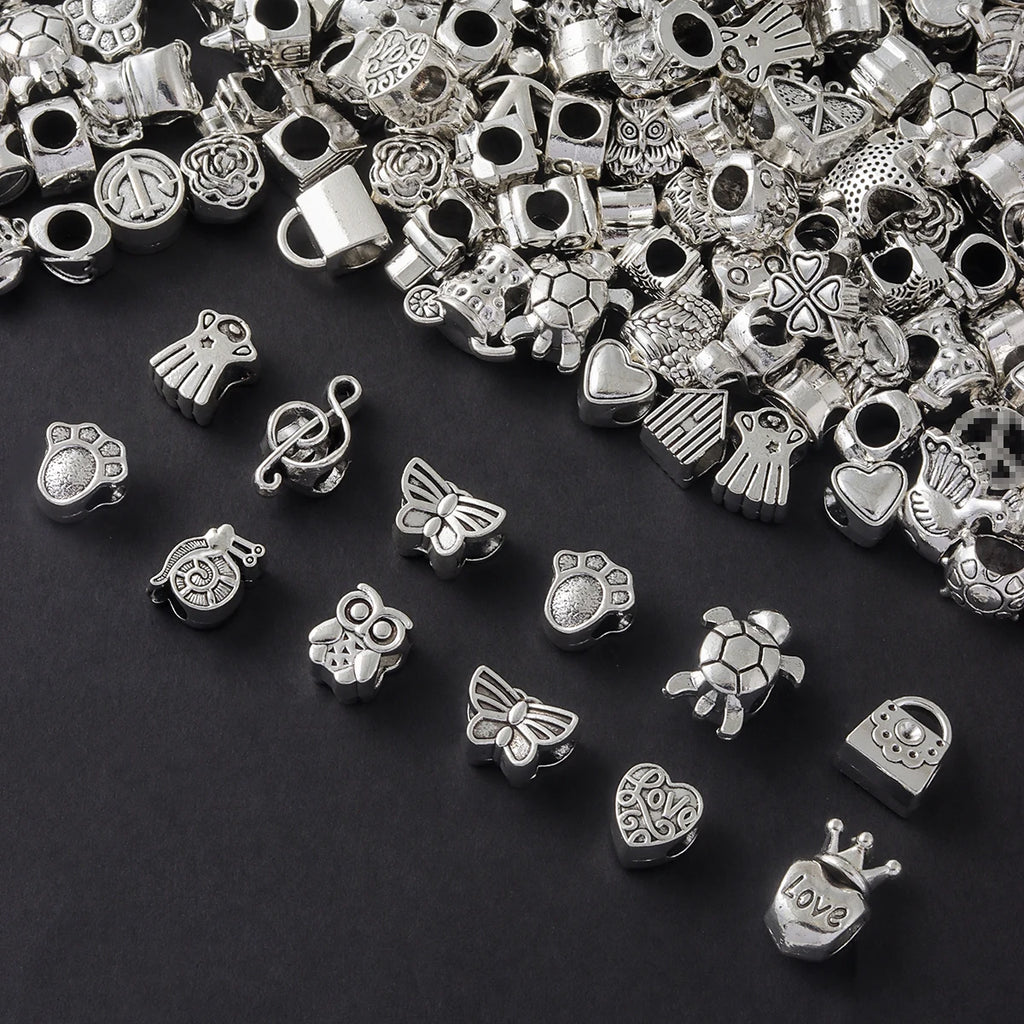 100/200pcs mixed vintage silver alloy large hole European beads DIY handmade mysterious wind pendant pendant beaded bracelet