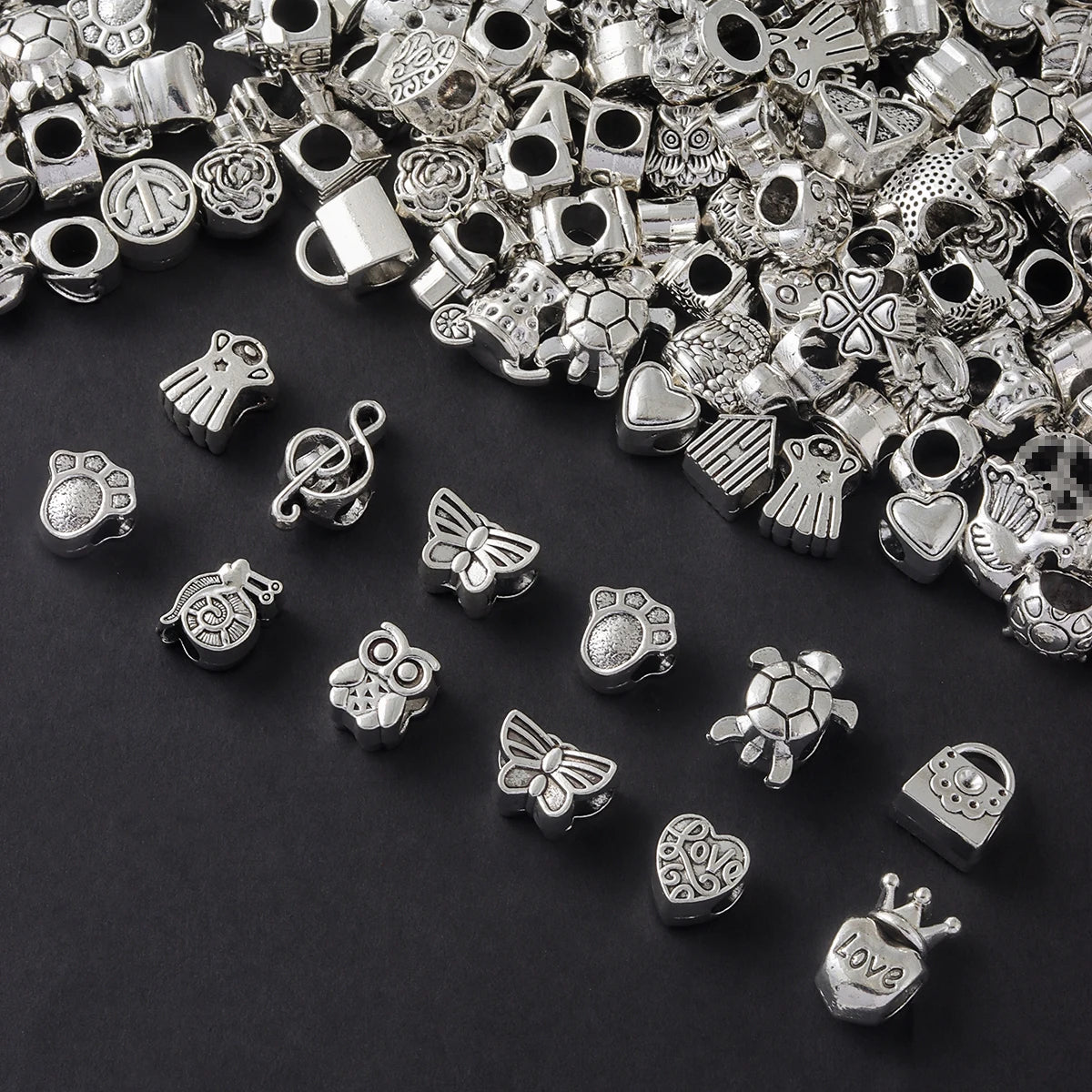 100/200pcs mixed vintage silver alloy large hole European beads DIY handmade mysterious wind pendant pendant beaded bracelet