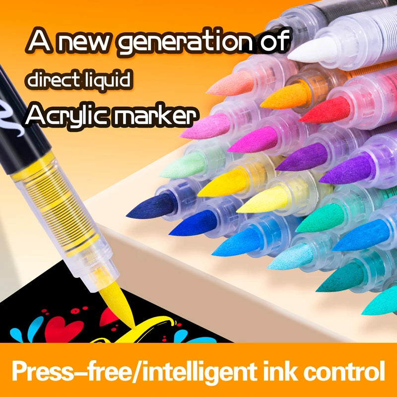 Acrylic Paint Markers Brush Tip 12/24/36/72 Colors Direct Ink Waterproof Flexible Tip Art Pens for Rock Painting Wood Fabric Egg