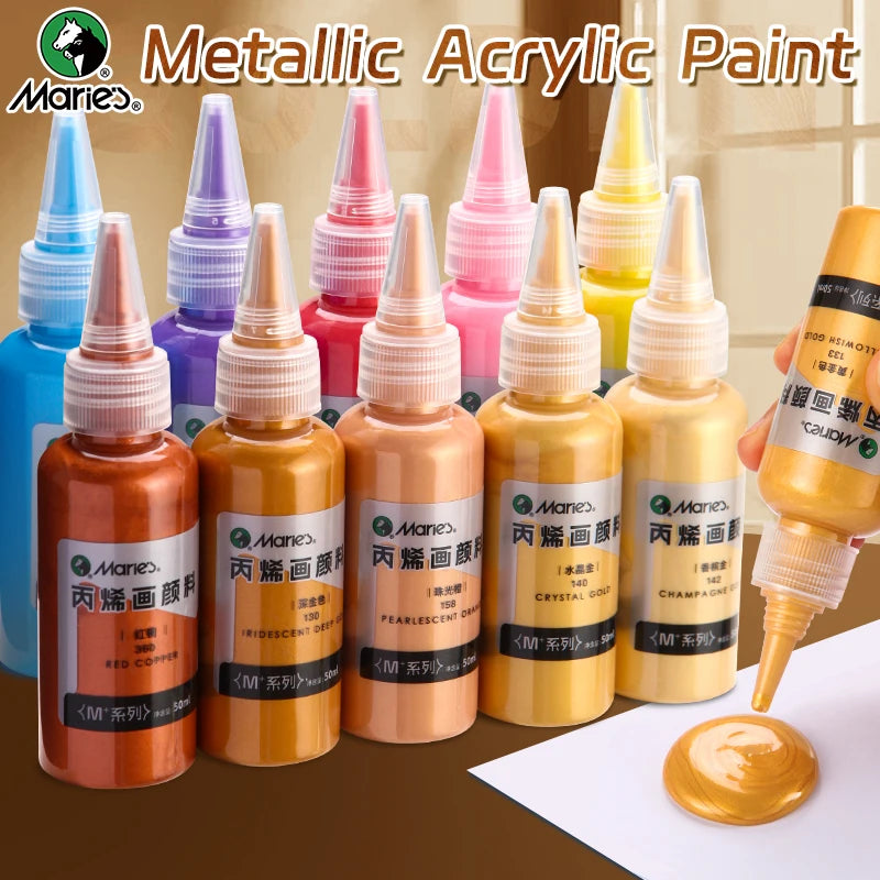 50ml Metallic Acrylic Paint, Pearlescent Rich Shiny Pigments with  Bottle, Golden Slivery for DIY Art Painting, Wood, Gl