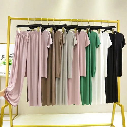 2 piece T-shirt Pants Set Loose Elastic Waist Women Top Trousers Set Stretchy Waist Summer T-shirt Pants Set