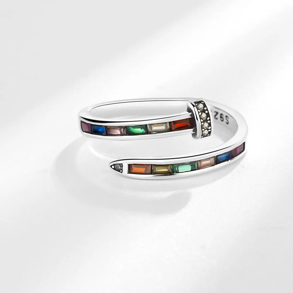 Elegant Nail Design Shiny Colorful Crystal Retro Thai Silver Female Party Ring Promotion Jewelry For Women Gifts No Fade