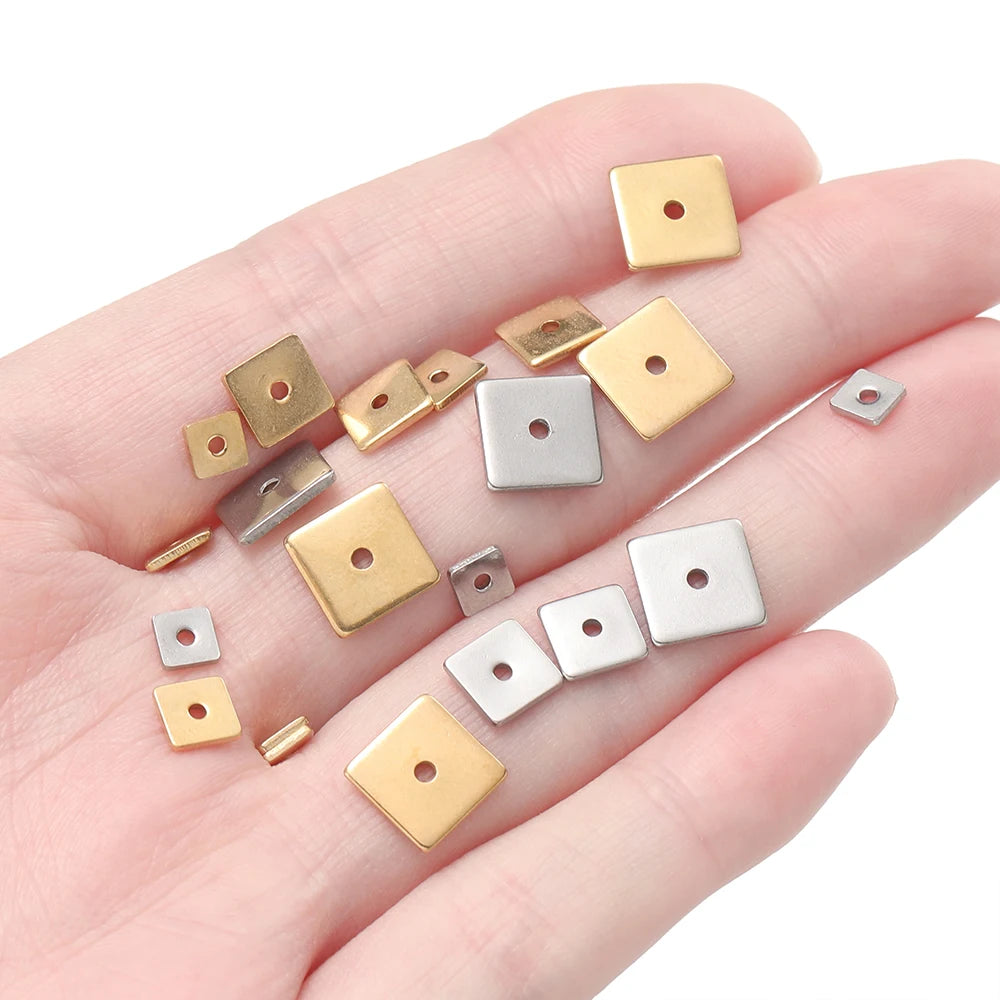 50pcs/Lot 4/5/6/8mm Flat Square Spacer Bead Stainless Steel Separator Beads for Bracelet Necklace Jewelry Making Accessories