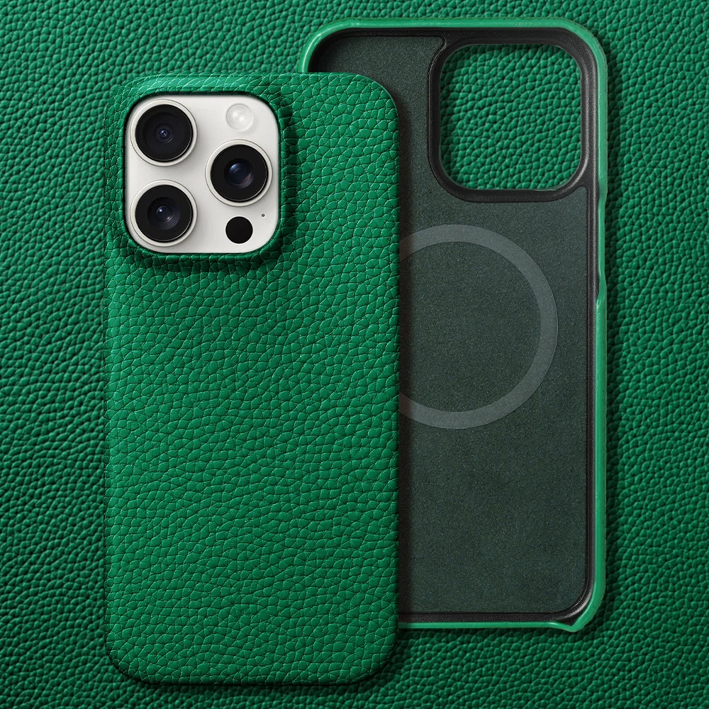 For Magsafe Case for iPhone 15 16 Pro Max Promax 16Pro Natural Cowhide Lychee Leather Magnetic Protector Luxury Phone Back Cover