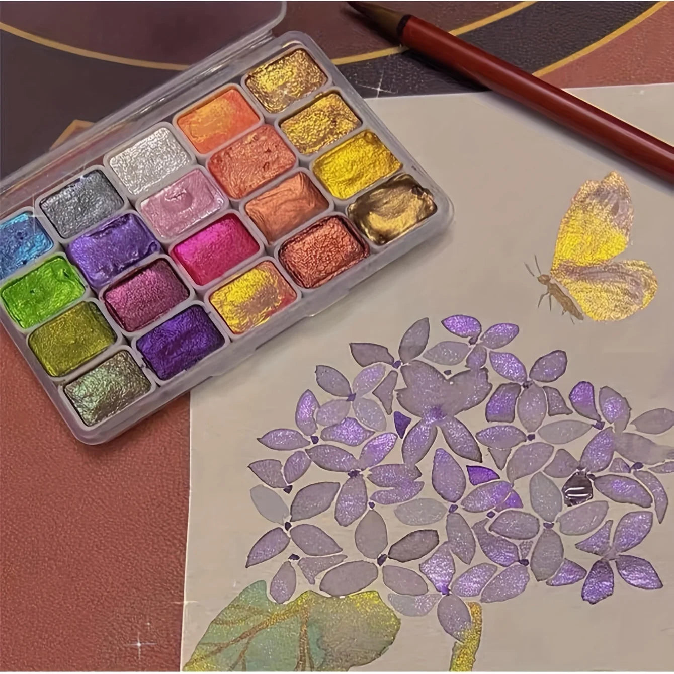 20 Colors Metalallic Watercolor Painting Set, Portable Box With Shiny Pearls Solid Watercolor Painting, And Art Supplies, Watercolor