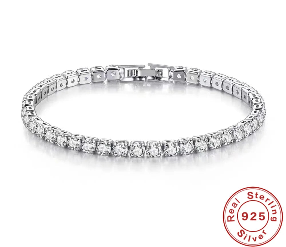 S925 Sterling Silver Bracelet Zirconia Tennis Ball Women Fashion Simple Engagement Wedding Charm Jewelry 4mm 16-20cm